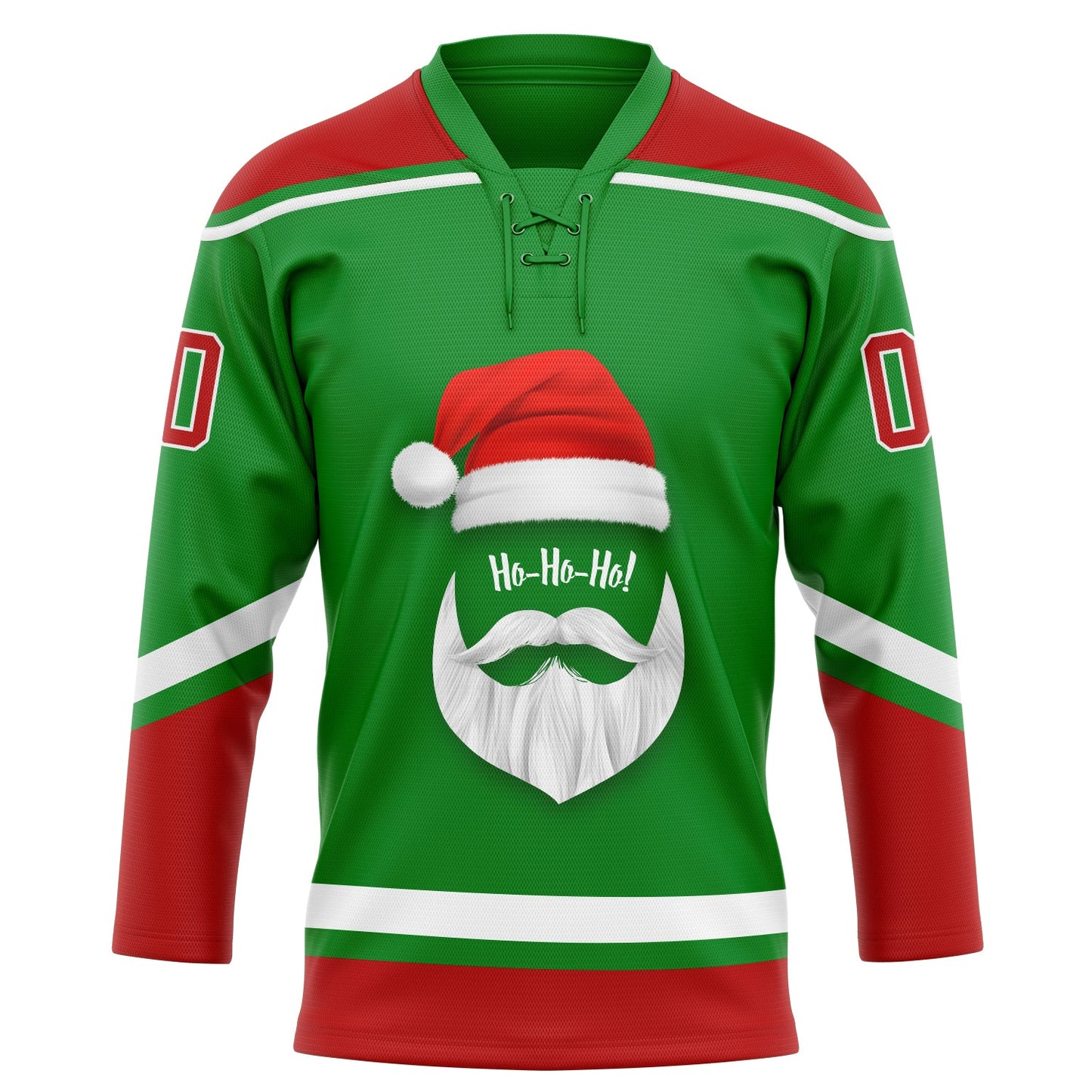 Custom Grass Green Red-White Christmas Santa Claus 3D Hockey Lace Neck Jersey - Sky-Custom