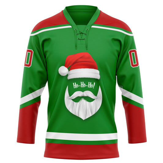 Custom Grass Green Red-White Christmas Santa Claus 3D Hockey Lace Neck Jersey - Sky-Custom
