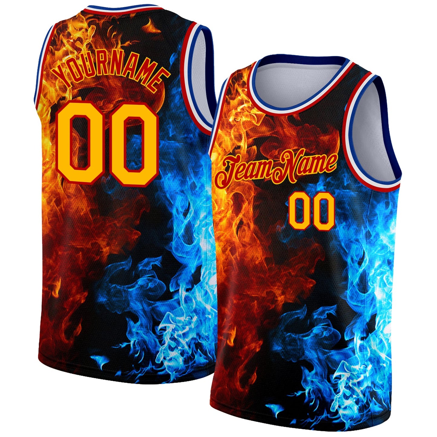 Custom Red Gold-Royal 3D Pattern Design Flame Authentic Basketball Jersey - Sky-Custom