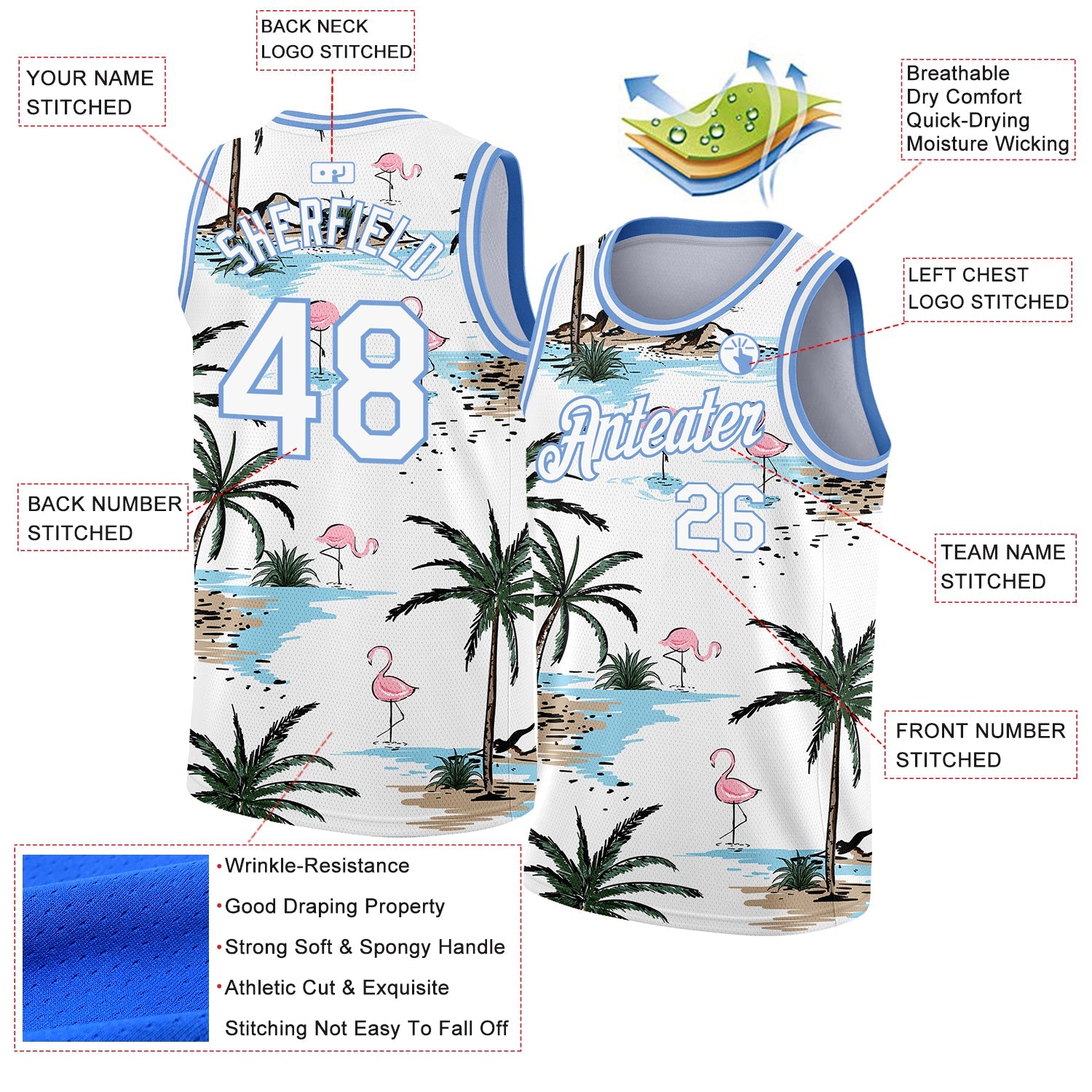 Custom White Light Blue 3D Pattern Tropical Hawaii Palm Trees Authentic Basketball Jersey - Sky-Custom