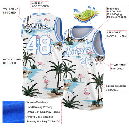 Custom White Light Blue 3D Pattern Tropical Hawaii Palm Trees Authentic Basketball Jersey - Sky-Custom