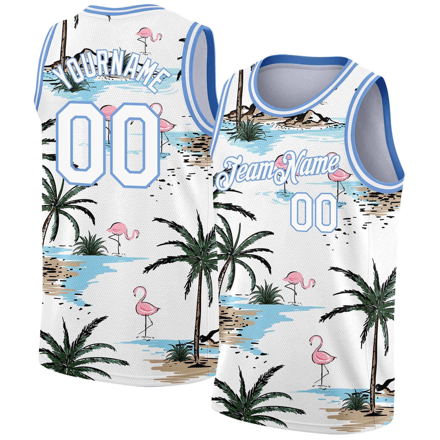 Custom White Light Blue 3D Pattern Tropical Hawaii Palm Trees Authentic Basketball Jersey - Sky-Custom