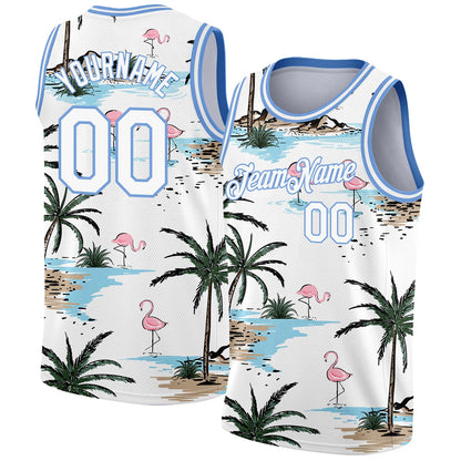Custom White Light Blue 3D Pattern Tropical Hawaii Palm Trees Authentic Basketball Jersey - Sky-Custom