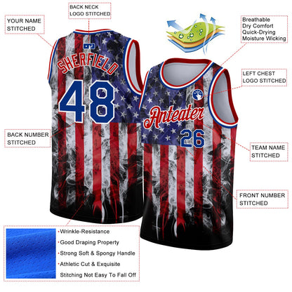 Custom White Royal-Red 3D American Flag Fashion Authentic Basketball Jersey - Sky-Custom