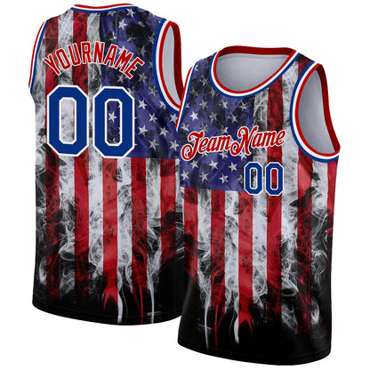 Custom White Royal-Red 3D American Flag Fashion Authentic Basketball Jersey - Sky-Custom