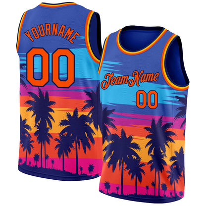 Custom Royal Orange-Navy 3D Pattern Tropical Hawaii Palm Trees Authentic Basketball Jersey - Sky-Custom