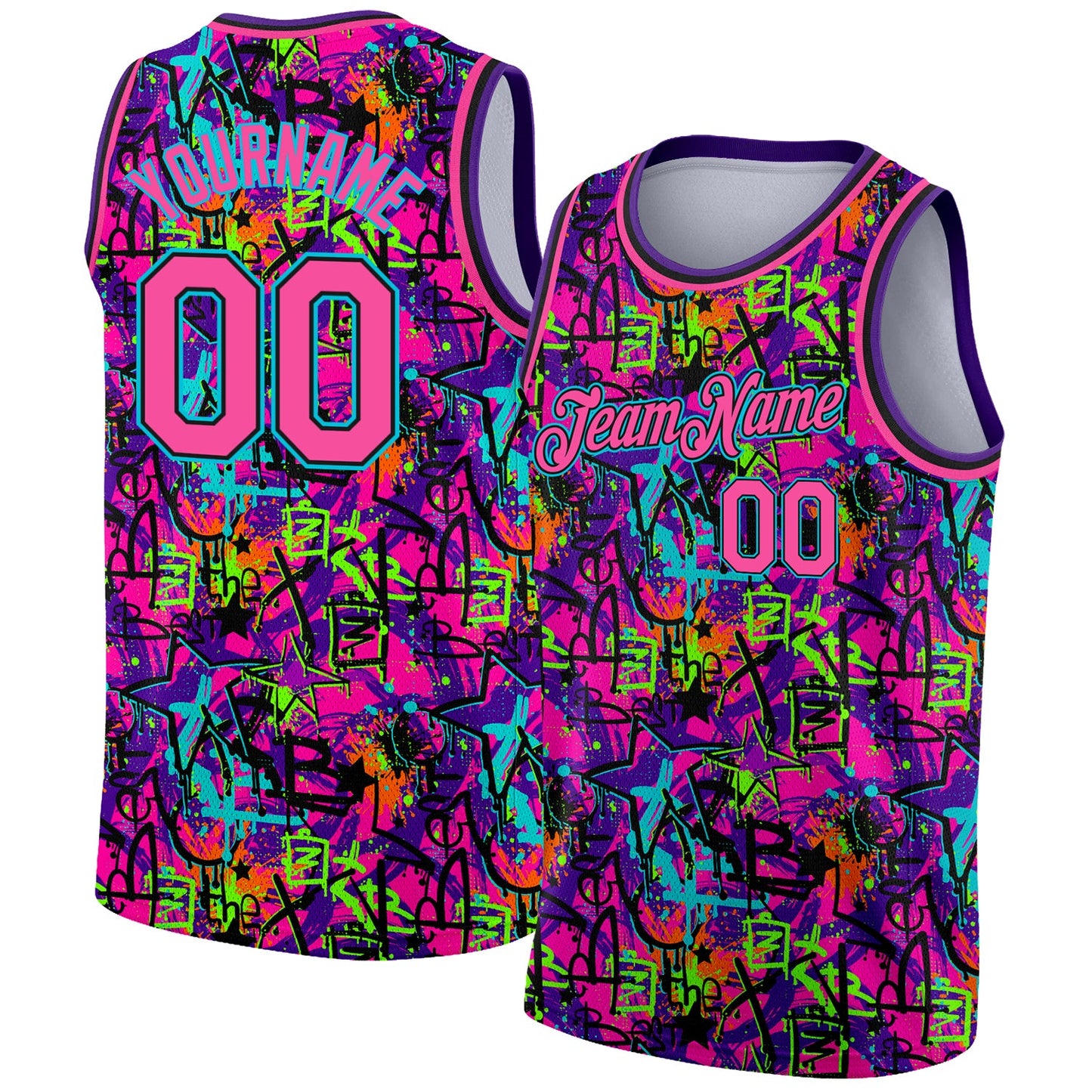 Custom Graffiti Pattern Pink Black-Lakes Blue 3D Grunge Art Authentic Basketball Jersey - Sky-Custom