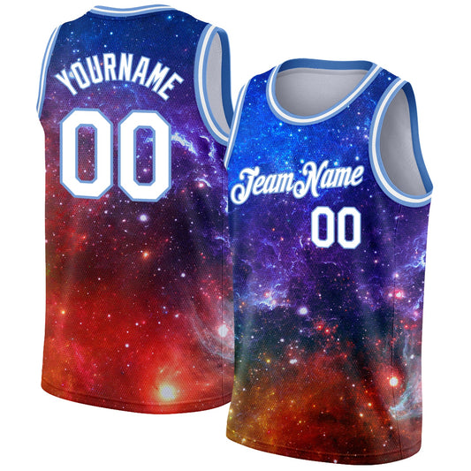 Custom Galactic White-Light Blue 3D Authentic Basketball Jersey - Sky-Custom