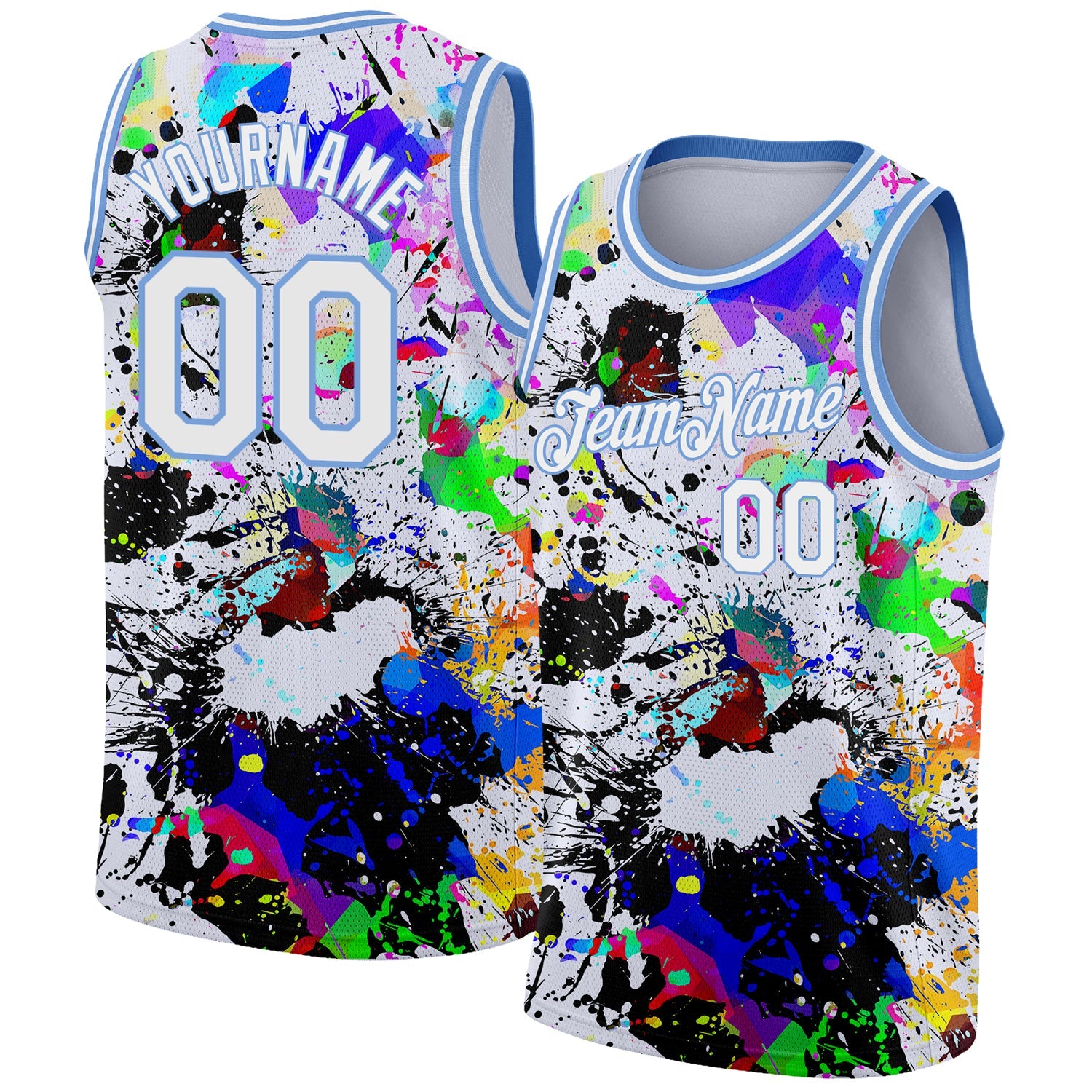 Custom Graffiti Pattern White-Light Blue 3D Grunge Art Authentic Basketball Jersey - Sky-Custom