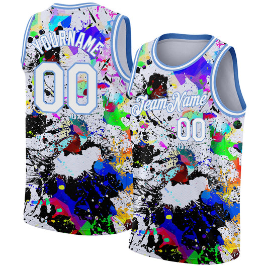 Custom Graffiti Pattern White-Light Blue 3D Grunge Art Authentic Basketball Jersey - Sky-Custom