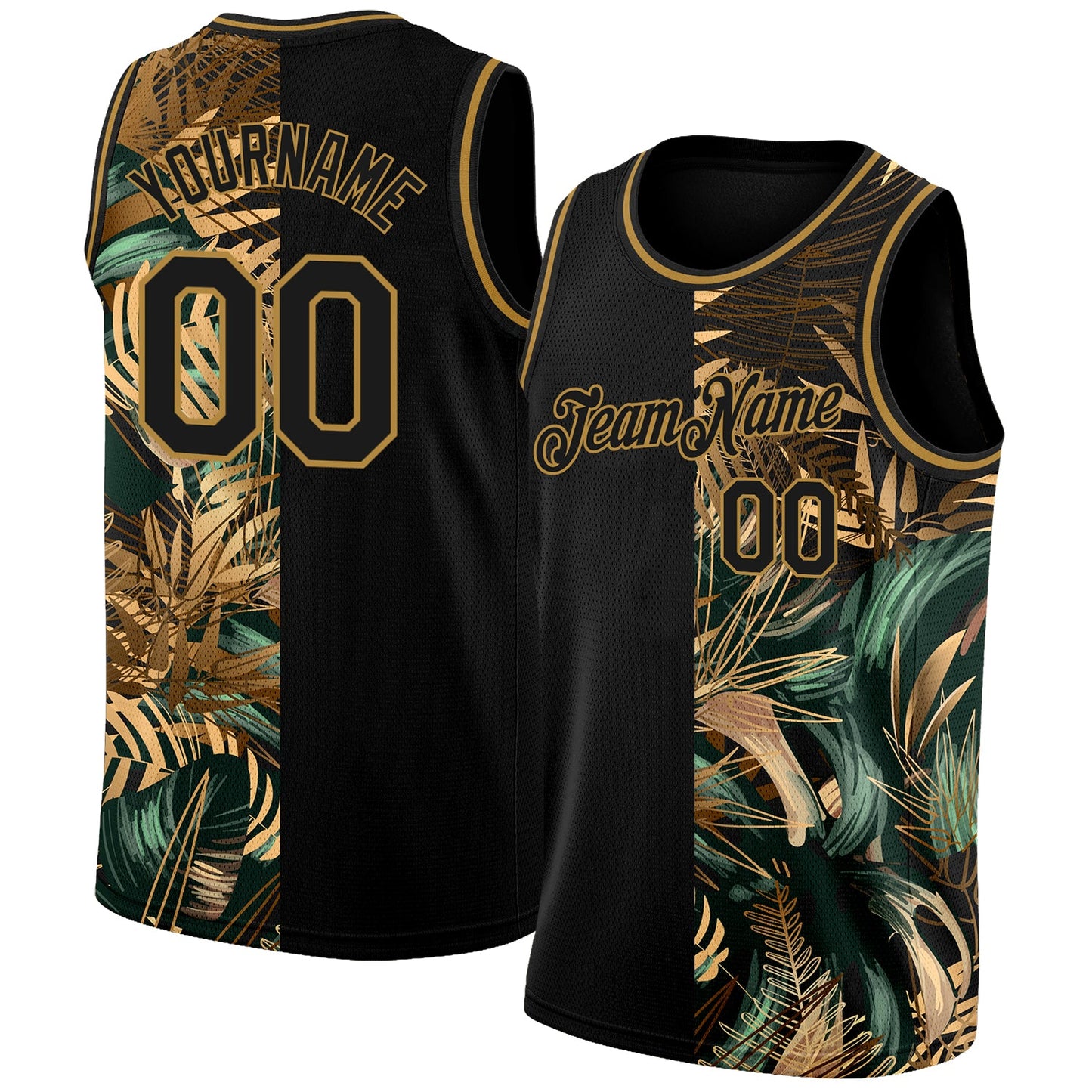 Custom Black Old Gold 3D Pattern Tropical Hawaii Palm Leaves Authentic Basketball Jersey - Sky-Custom