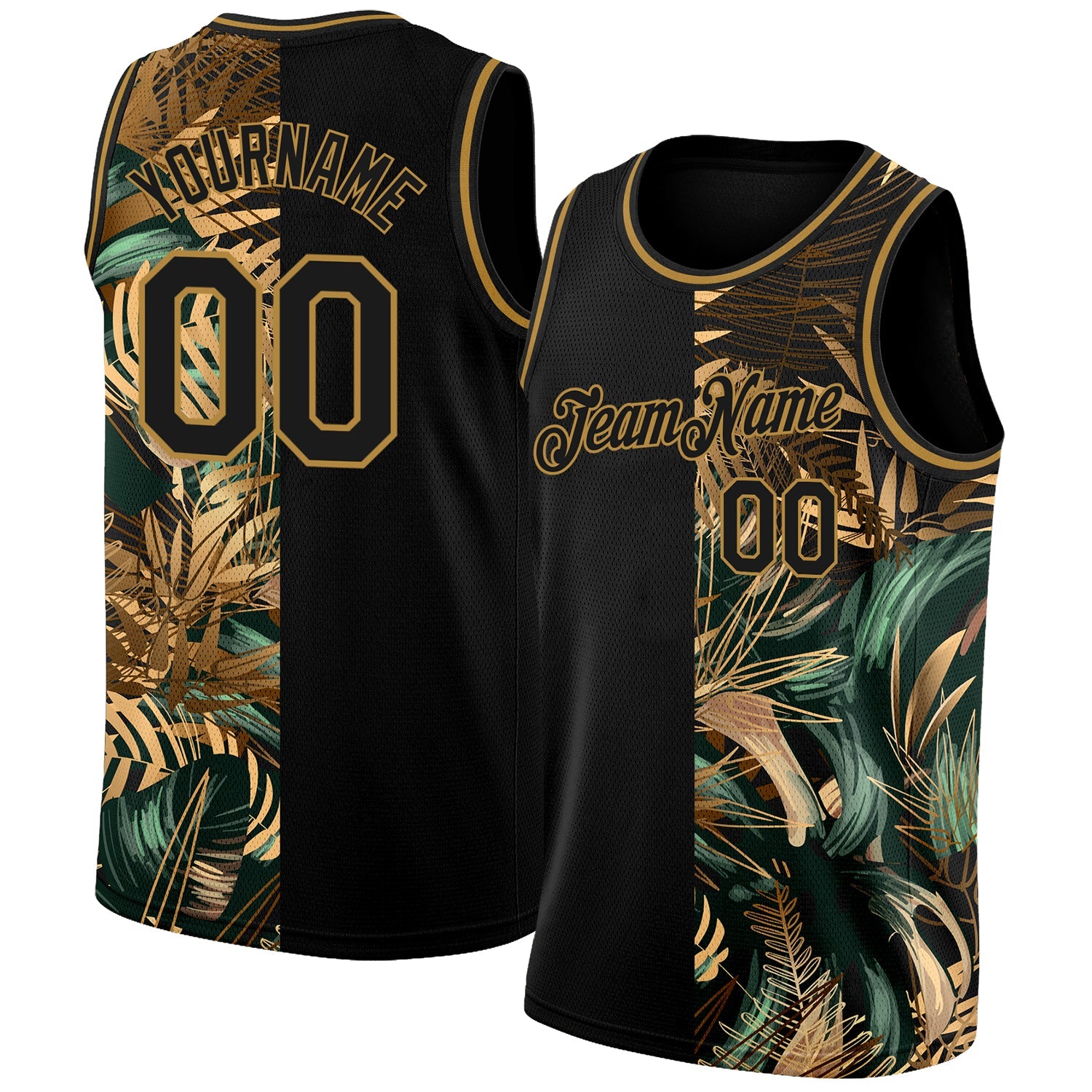 Custom Black Old Gold 3D Pattern Tropical Hawaii Palm Leaves Authentic Basketball Jersey - Sky-Custom