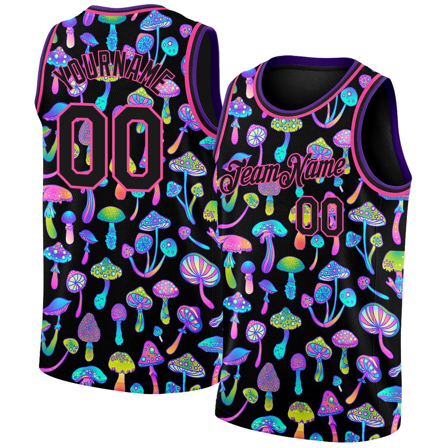 Custom Black Pink 3D Pattern Design Magic Mushrooms Psychedelic Hallucination Authentic Basketball Jersey - Sky-Custom