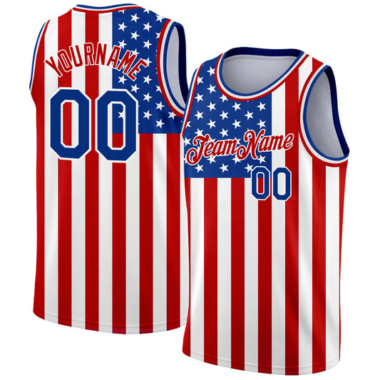 Custom White Royal-Red 3D American Flag Fashion Authentic Basketball Jersey - Sky-Custom