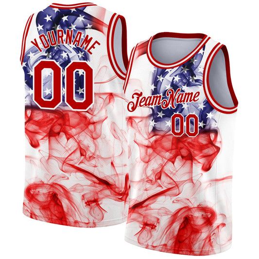 Custom White Red 3D American Flag Fashion Authentic Basketball Jersey - Sky-Custom
