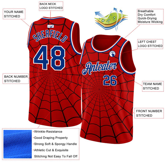Custom Red Royal-White 3D Pattern Design Spider Web Authentic Basketball Jersey - Sky-Custom