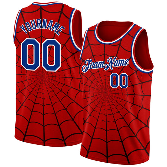 Custom Red Royal-White 3D Pattern Design Spider Web Authentic Basketball Jersey - Sky-Custom