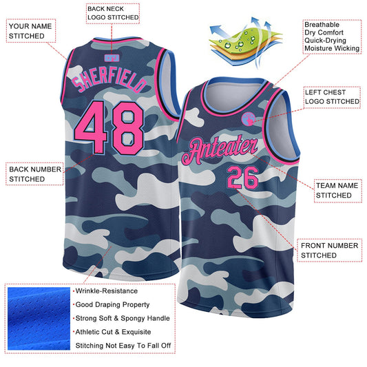Custom Camo Pink Black-Light Blue 3D Authentic Salute To Service Basketball Jersey - Sky-Custom