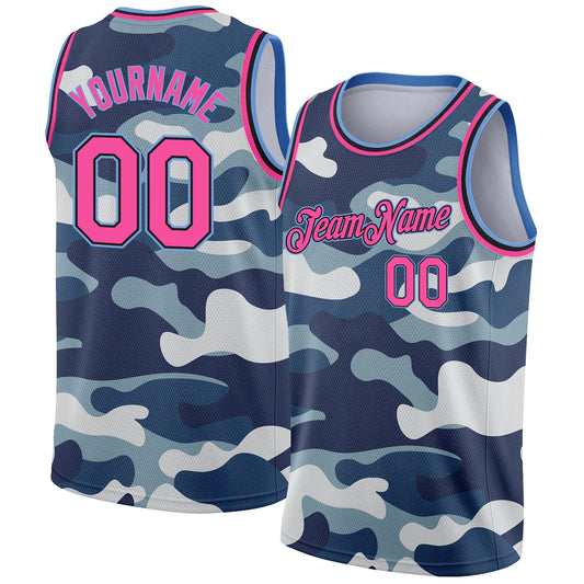 Custom Camo Pink Black-Light Blue 3D Authentic Salute To Service Basketball Jersey - Sky-Custom