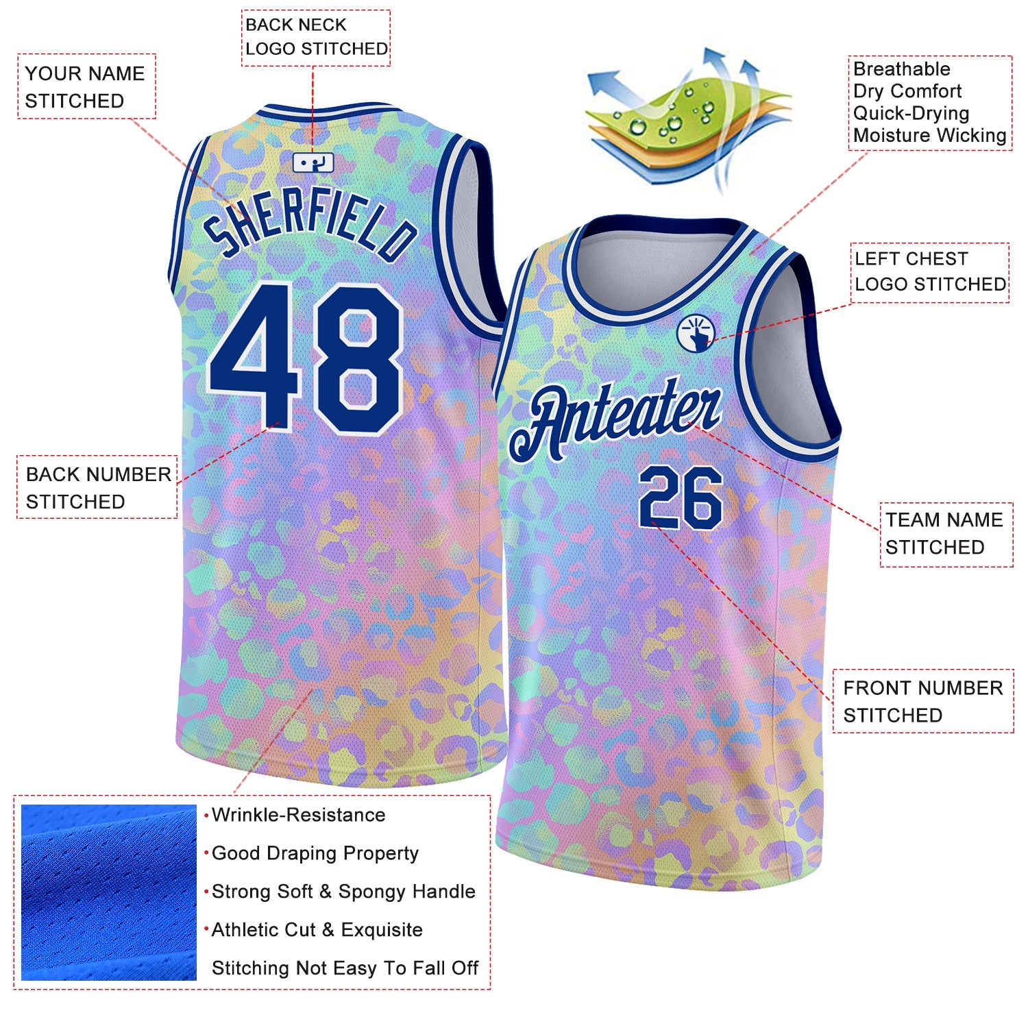 Custom Pink Royal-White 3D Pattern Design Leopard Print Authentic Basketball Jersey - Sky-Custom
