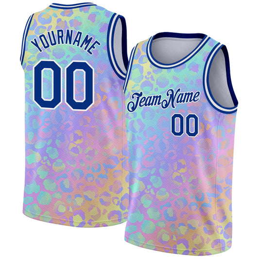 Custom Pink Royal-White 3D Pattern Design Leopard Print Authentic Basketball Jersey - Sky-Custom
