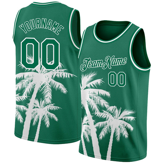 Custom Kelly Green White 3D Pattern Tropical Hawaii Coconut Trees Authentic Basketball Jersey - Sky-Custom