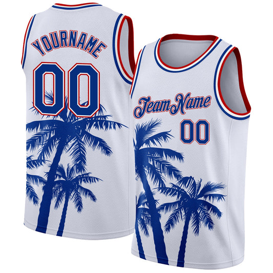 Custom White Royal-Red 3D Pattern Tropical Hawaii Coconut Trees Authentic Basketball Jersey - Sky-Custom