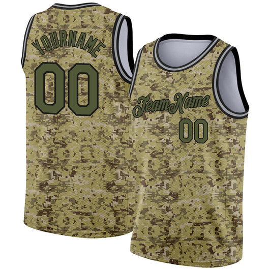 Custom Camo Olive-Black 3D Authentic Salute To Service Basketball Jersey - Sky-Custom