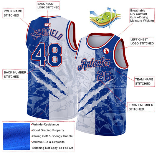 Custom Graffiti Pattern Royal-Red 3D Scratch Authentic Basketball Jersey - Sky-Custom