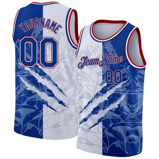 Custom Graffiti Pattern Royal-Red 3D Scratch Authentic Basketball Jersey - Sky-Custom
