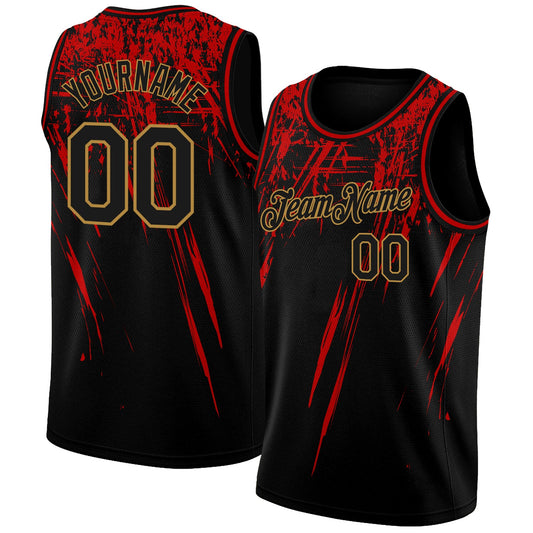 Custom Black Old Gold 3D Pattern Design Authentic Basketball Jersey - Sky-Custom
