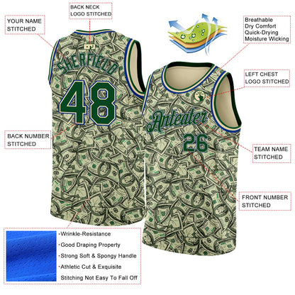 Custom Cream Green-Royal 3D Pattern Design Dollar Authentic Basketball Jersey - Sky-Custom
