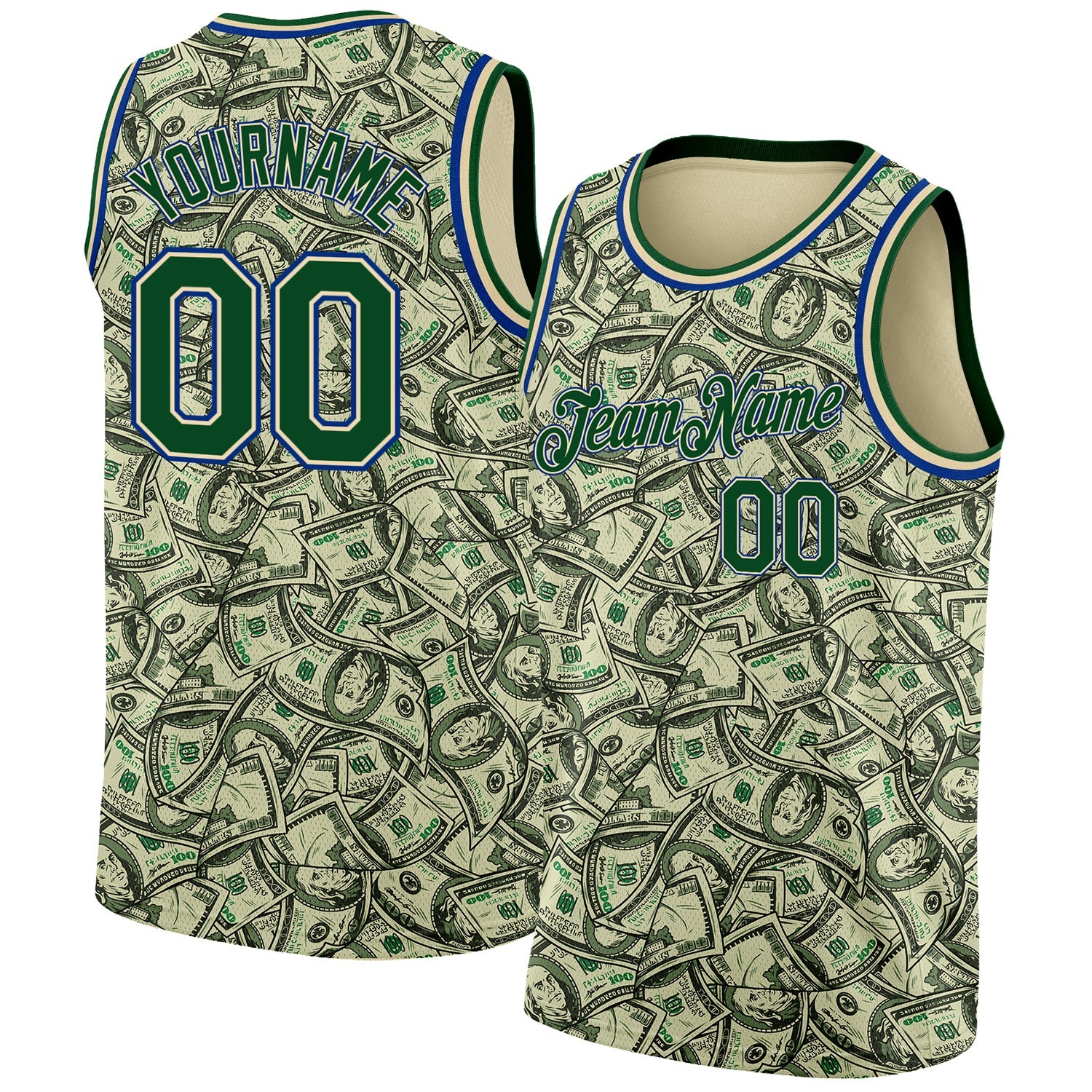 Custom Cream Green-Royal 3D Pattern Design Dollar Authentic Basketball Jersey - Sky-Custom