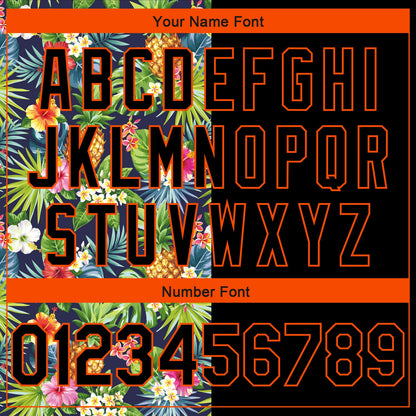 Custom Black Orange 3D Pattern Tropical Pineapples Hawaii Palm Leaves And Flowers Authentic Basketball Jersey - Sky-Custom