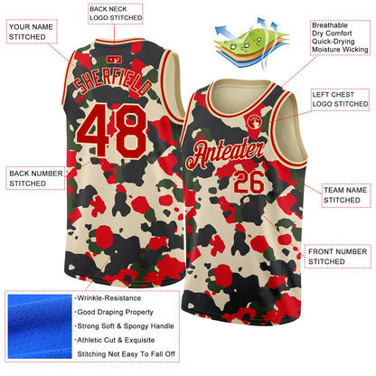 Custom Camo Red-Cream 3D Authentic Salute To Service Basketball Jersey - Sky-Custom
