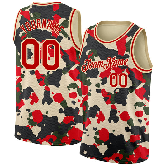 Custom Camo Red-Cream 3D Authentic Salute To Service Basketball Jersey - Sky-Custom