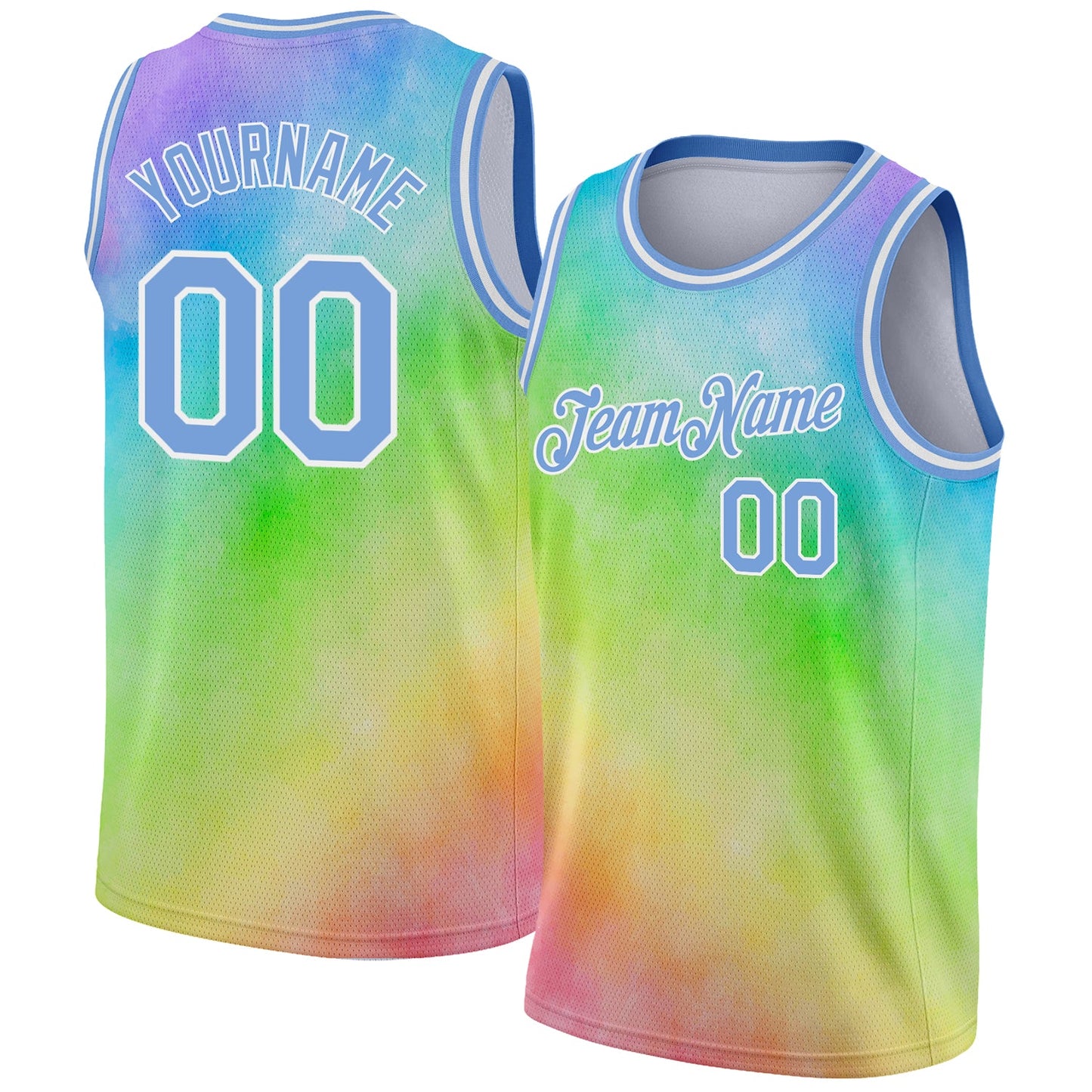 Custom Tie Dye Light Blue-White 3D Rainbow Authentic Basketball Jersey - Sky-Custom