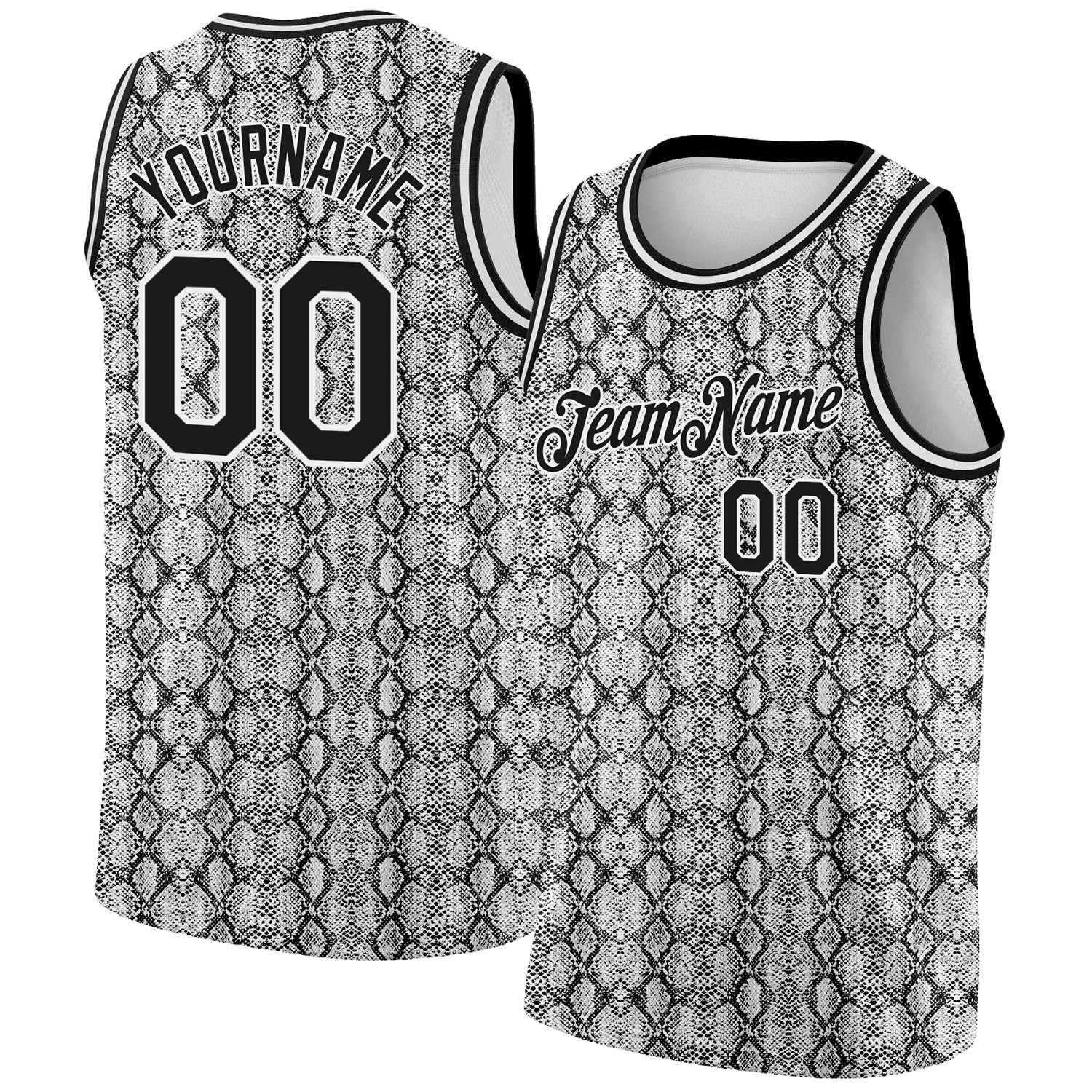 Custom Black White 3D Pattern Design Snakeskin Authentic Basketball Jersey - Sky-Custom