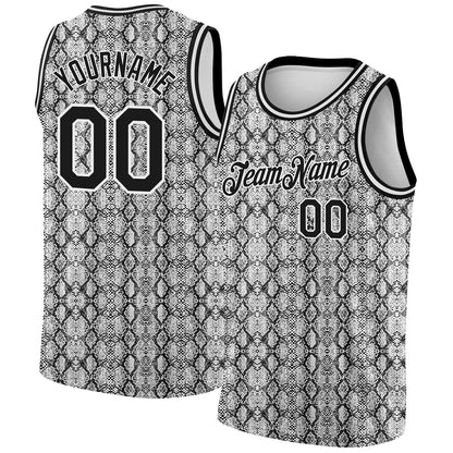 Custom Black White 3D Pattern Design Snakeskin Authentic Basketball Jersey - Sky-Custom