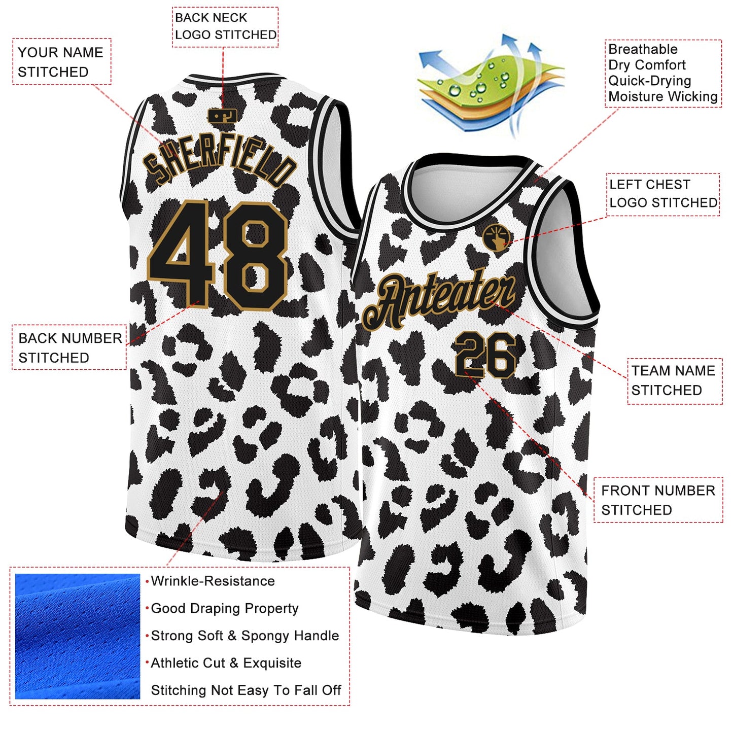 Custom White Black-Old Gold 3D Pattern Design Leopard Print Authentic Basketball Jersey - Sky-Custom