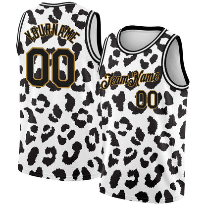 Custom White Black-Old Gold 3D Pattern Design Leopard Print Authentic Basketball Jersey - Sky-Custom