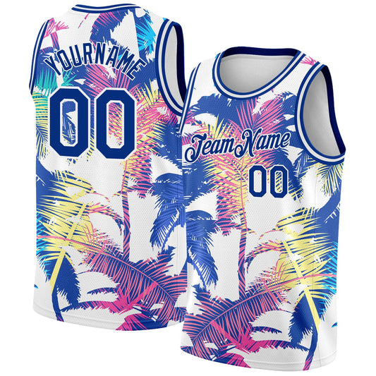 Custom White Royal 3D Pattern Tropical Hawaii Palm Trees Authentic Basketball Jersey - Sky-Custom