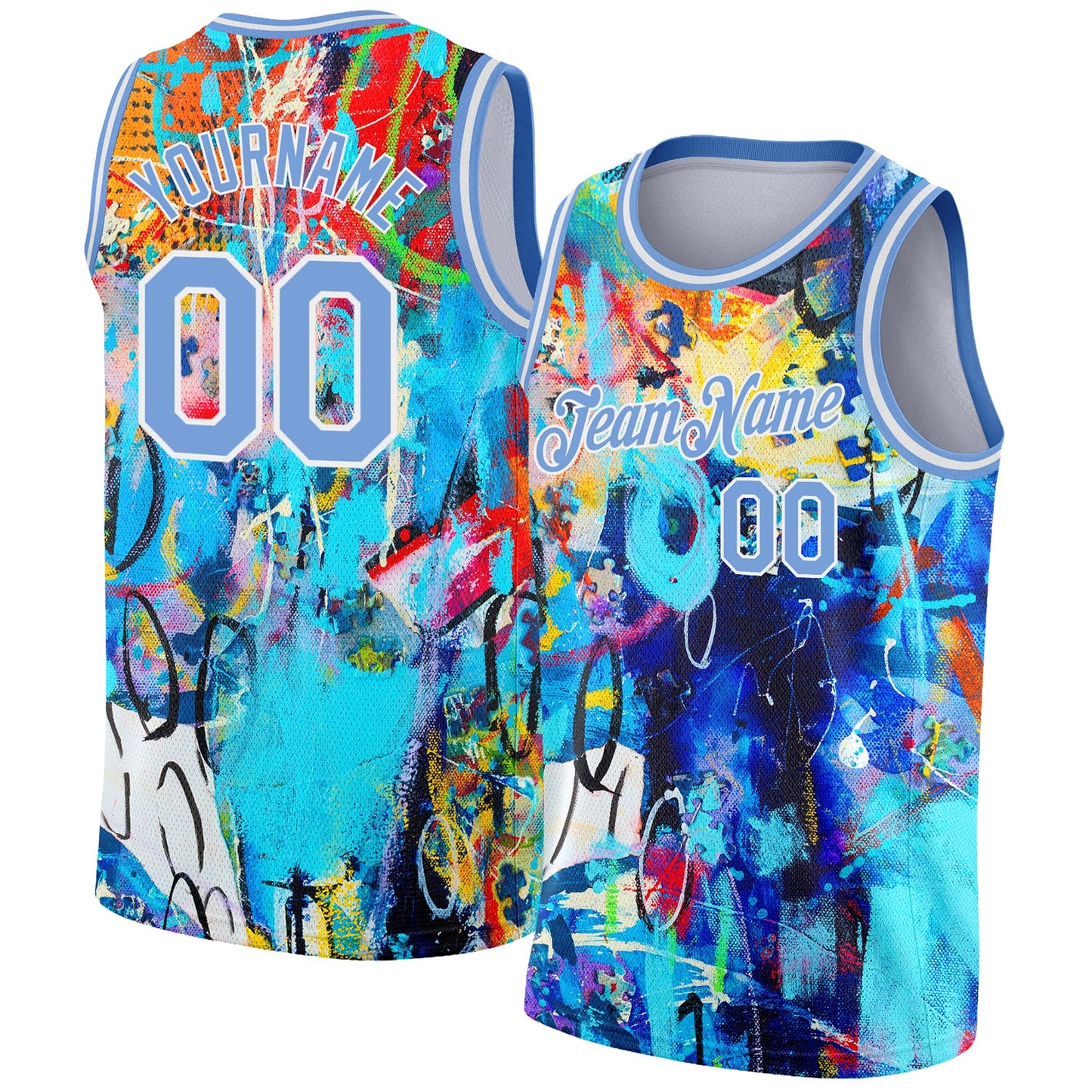 Custom Graffiti Pattern Light Blue-White 3D Grunge Art Authentic Basketball Jersey - Sky-Custom