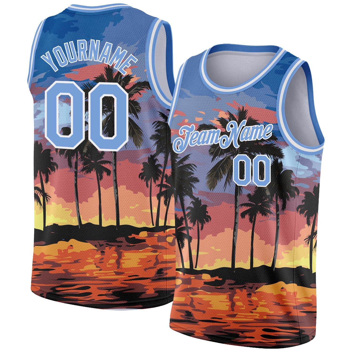 Custom Light Blue White 3D Pattern Tropical Hawaii Palm Trees Authentic Basketball Jersey - Sky-Custom