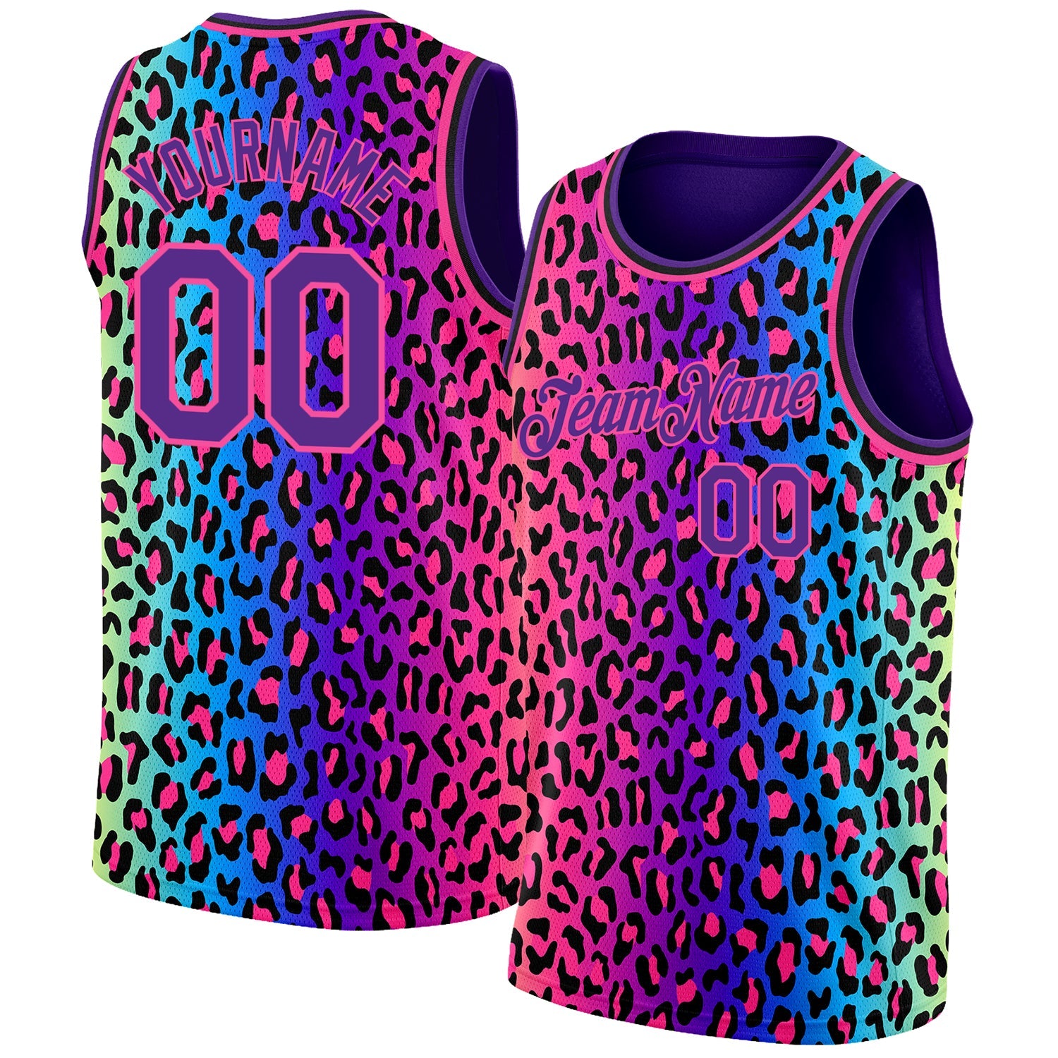 Custom Purple Pink-Black 3D Pattern Design Leopard Print Authentic Basketball Jersey - Sky-Custom
