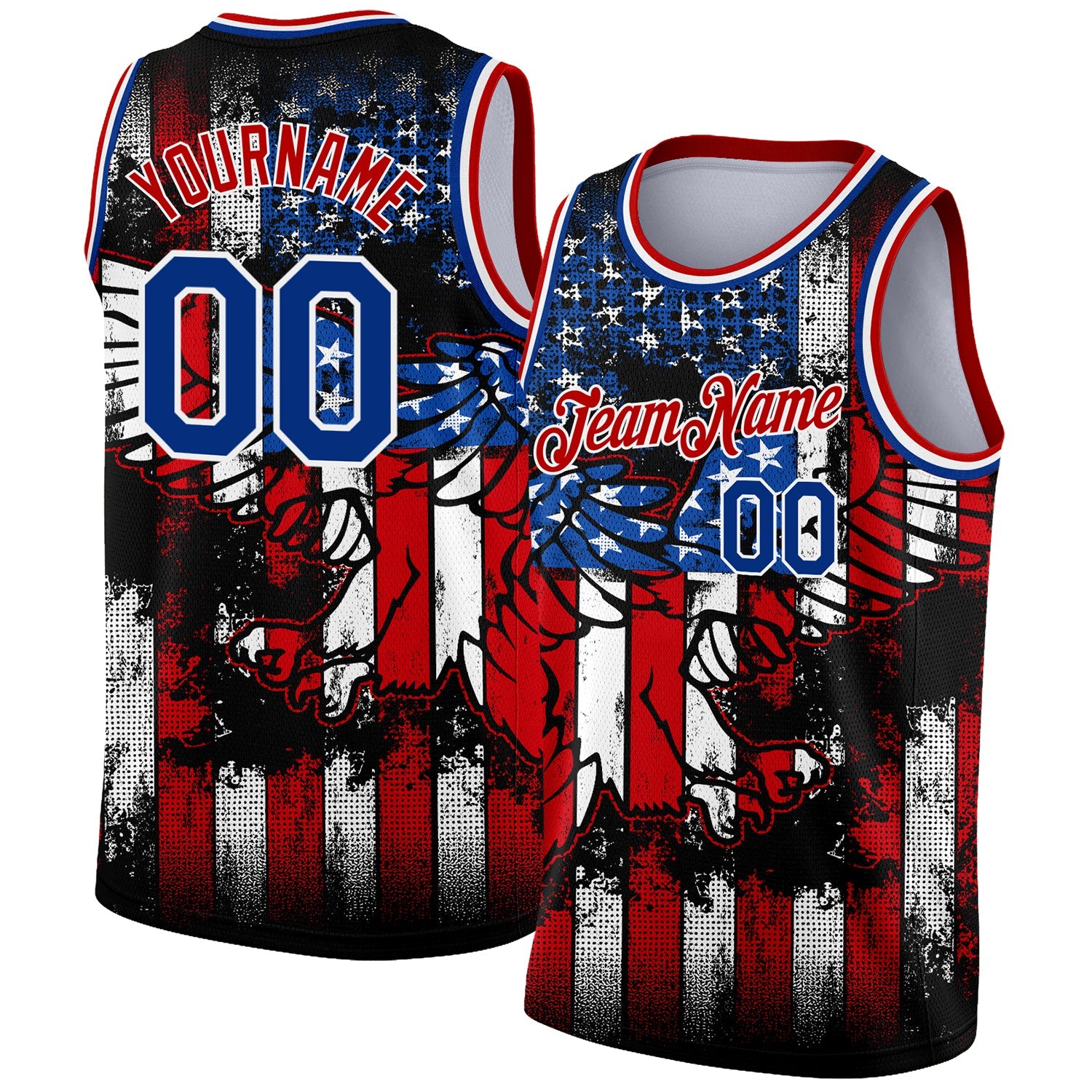 Custom Black Royal-Red 3D Eagle American Flag Authentic Basketball Jersey - Sky-Custom