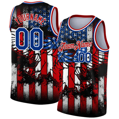 Custom Black Royal-Red 3D Eagle American Flag Authentic Basketball Jersey - Sky-Custom