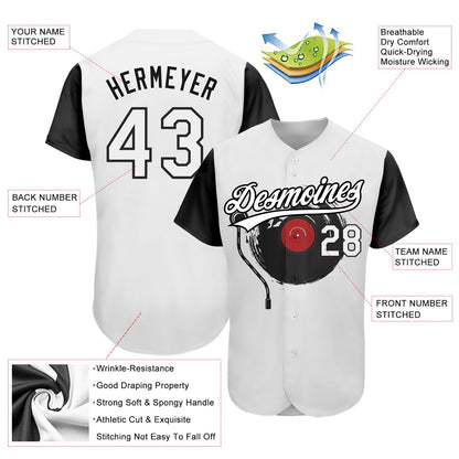 Custom White Black 3D Pattern Design Music Festival Vintage Vinyl Record Authentic Baseball Jersey - Sky-Custom