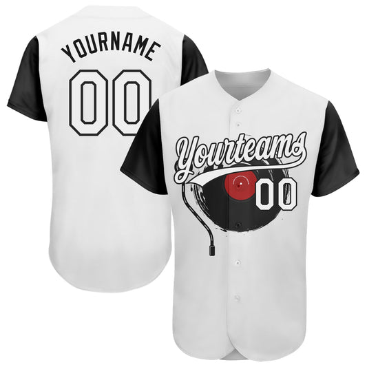 Custom White Black 3D Pattern Design Music Festival Vintage Vinyl Record Authentic Baseball Jersey - Sky-Custom