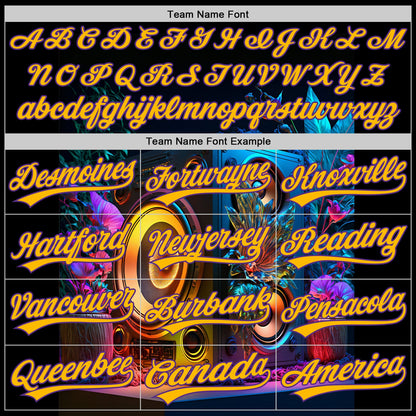 Custom Black Gold-Purple 3D Pattern Design Music Festival Vintage Speaker Music Sound System Authentic Baseball Jersey - Sky-Custom
